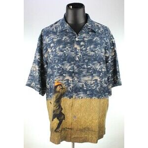 Guy Buffet Men's Hawaiian Golf Shirt Size XL Blue 100% Silk
